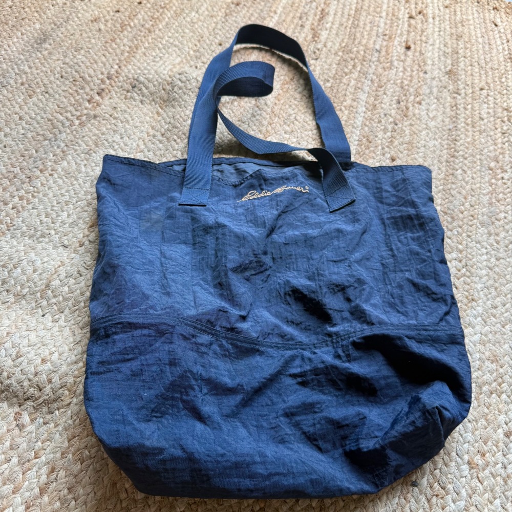 Eddie Bauer Navy Blue Nylon Tote Bag Lightweight Packable Travel Shopper Bag